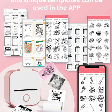 Mini Printer - Sticker Printer T02 Portable Inkless Sticker Maker Bluetooth Mobile Printer for Study Study Notes Kids Gift Photos Journals