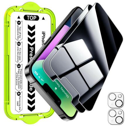 Esanik 2+2 Pack for Series Iphone 16/15/14/13 Pro Max plus Mini Privacy Screen Protector Ultra Clear HD Anti-Spy Tempered Glass & HD Camera Lens Protector, Military-Grade 9H Hardness, Anti-Scratch, Flawless Fit Tray Black