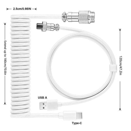 NNBILI Mechanical Keyboard Coiled Cable, 1 Count Type C USB Port Aviator Coiling Cable, Desktop Computer Gaming Keyboard Accessories