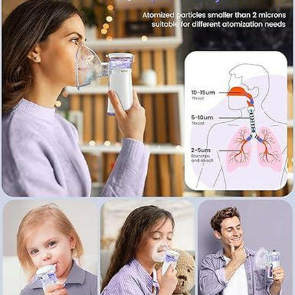 2025 Upgrade Humidifier Portable Atomiser -Handheld Mesh Nebulizer for Adults and Children, Quiet Lightweight Ventilator for Home and Travel, Fine Mist for Cough Relief, USB Rechargeable, with Self-Cleaning Mode