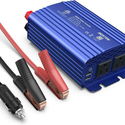 BESTEK 500W DC to AC Power Inverter (12V to 110V) with 4.8A Dual USB Car Charger, ETL Listed (Blue)