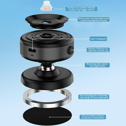 360° Adjustable Electric Vacuum Magnetic Car Phone Holder for Magsafe, Auto Suction Cup Phone Mount for Windshield/Screen, Hands-Free Vacuum Magnet Phone Stand for All Smartphones