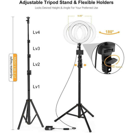 9 Inch Dimmable LED Ring Light with Phone Holder and 50'' Extendable Tripod Stand Selfie Kit Wireless Remote Circle 3 Modes for Smartphone Youtube Tiktok
