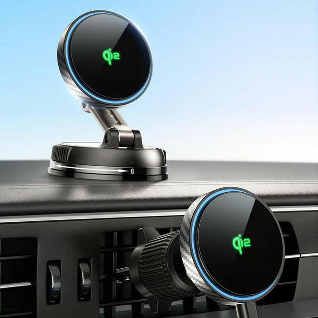 Gumosh Magnetic Wireless Car Charger-15W 2 in 1 Magnetic Wireless Car Charger for Magsafe Car Charger, 360° Rotating Air Vent/Dashboard Phone Holder, [LED Light] for Night Alignment, Fast Charging for Iphone 15 14 13 12 Series
