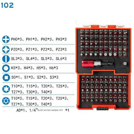 102-Piece Screwdriver Bit Set with Magnetic Bit & Quick Release Holder