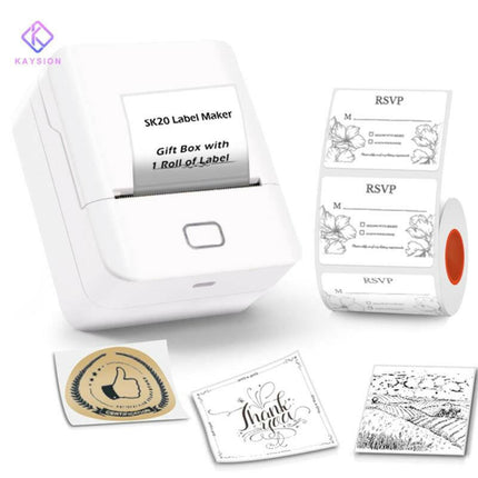 [Limit-Time Sale] KAYSION SK20 Inkless Label Maker with 7 Rolls Paper, Thermal Sticker Printer for Printing Addresses, Logos, Bluetooth Viral Machine