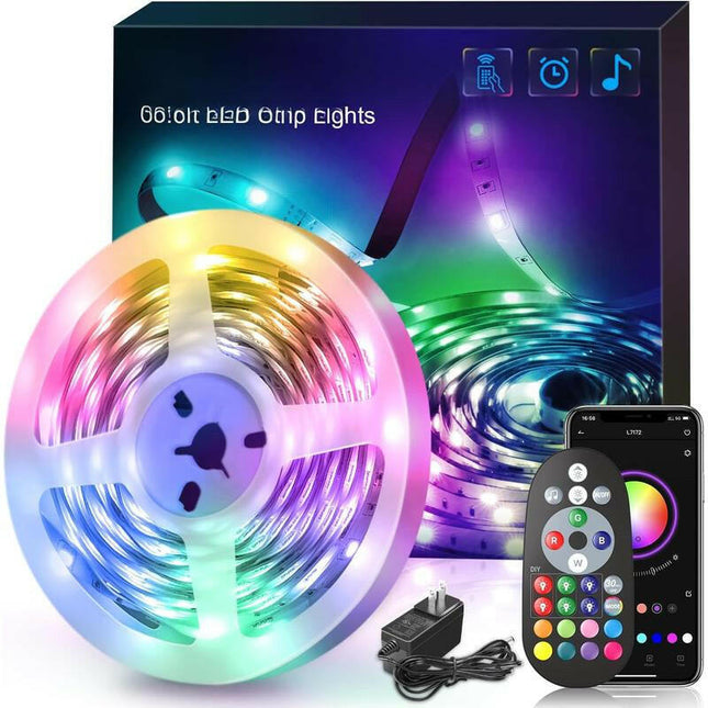 65.6Ft Color Changing LED Strip Lights with Remote & APP Control - Perfect for Bedroom, Home Decor & Parties!