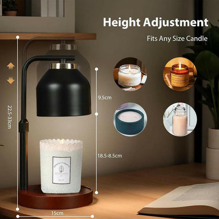 Candle Warmer Lamp with Timer, Adjustable Height Candle Warmer, Dimmable Heater Lamp, Home Decor, Wax Warmer Lamp for Jar Candles with 2 Bulbs, Black