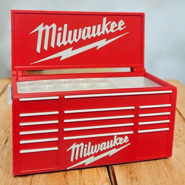 Milwaukee Workbench Toolbox Pen Holder - Mini Tool Chest Organizer for Desk, Durable 3D-Printed Material, Ideal for Mechanics, Woodworkers, and Diyers
