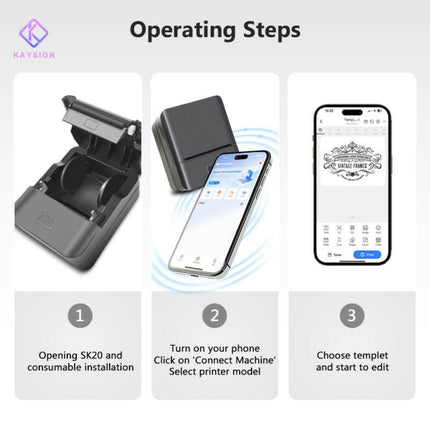 [Limit-Time Sale] KAYSION SK20 Inkless Label Maker with 7 Rolls Paper, Thermal Sticker Printer for Printing Addresses, Logos, Bluetooth Viral Machine