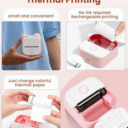 Mini Printer - Sticker Printer T02 Portable Inkless Sticker Maker Bluetooth Mobile Printer for Study Study Notes Kids Gift Photos Journals