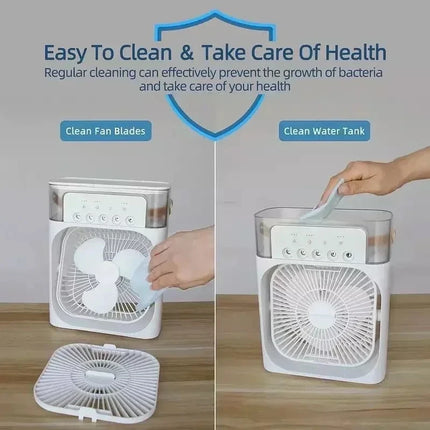 3 In 1 Portable Humidifier Fan Mini Air Conditioners USB Mini fan LED