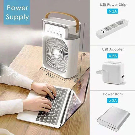 3 In 1 Portable Humidifier Fan Mini Air Conditioners USB Mini fan LED