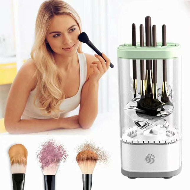 Revolutionary Electric Makeup Brush Cleaner - Automatic Spinning Device for Effortless Cleaning in Elegant White