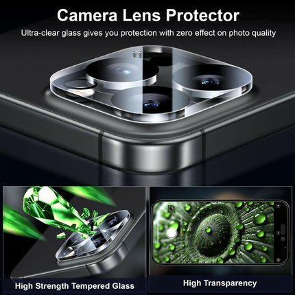 Esanik 2+2 Pack for Series Iphone 16/15/14/13 Pro Max plus Mini Privacy Screen Protector Ultra Clear HD Anti-Spy Tempered Glass & HD Camera Lens Protector, Military-Grade 9H Hardness, Anti-Scratch, Flawless Fit Tray Black
