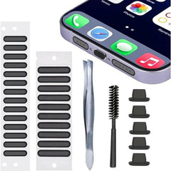 Phone Speaker Dust Protector Stickers &Amp; Cleaning Kit Anti-Dust Mesh Covers Plugs Brush for Iphone 16 15 14 13 12 11 X 8 7 plus Pro Max
