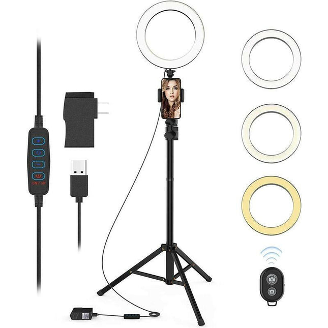 9 Inch Dimmable LED Ring Light with Phone Holder and 50'' Extendable Tripod Stand Selfie Kit Wireless Remote Circle 3 Modes for Smartphone Youtube Tiktok