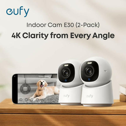 Eufy Indoor Cam E30, Latest Generation, 4K UHD Security Camera, 360 Pan-Tilt, Color Night Vision, AI Detection for Human/Pet/Audio/Crying, Human/Pet Auto Tracking, Works with Homekit｜Spingtok