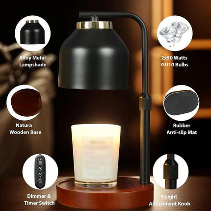 Candle Warmer Lamp with Timer, Adjustable Height Candle Warmer, Dimmable Heater Lamp, Home Decor, Wax Warmer Lamp for Jar Candles with 2 Bulbs, Black