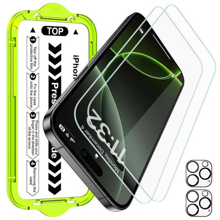 Esanik 2+2 Pack for Series Iphone 16/15/14/13 Pro Max plus Mini Privacy Screen Protector Ultra Clear HD Anti-Spy Tempered Glass & HD Camera Lens Protector, Military-Grade 9H Hardness, Anti-Scratch, Flawless Fit Tray Black