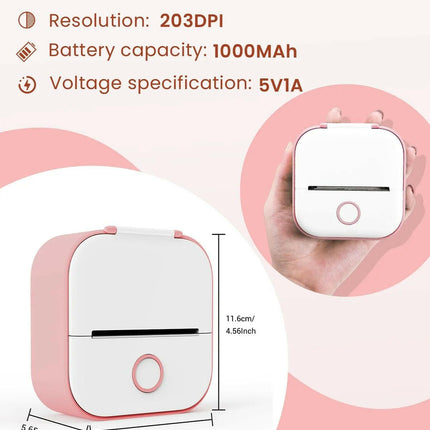 Mini Printer - Sticker Printer T02 Portable Inkless Sticker Maker Bluetooth Mobile Printer for Study Study Notes Kids Gift Photos Journals