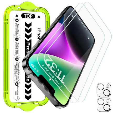Esanik 2+2 Pack for Series Iphone 16/15/14/13 Pro Max plus Mini Privacy Screen Protector Ultra Clear HD Anti-Spy Tempered Glass & HD Camera Lens Protector, Military-Grade 9H Hardness, Anti-Scratch, Flawless Fit Tray Black