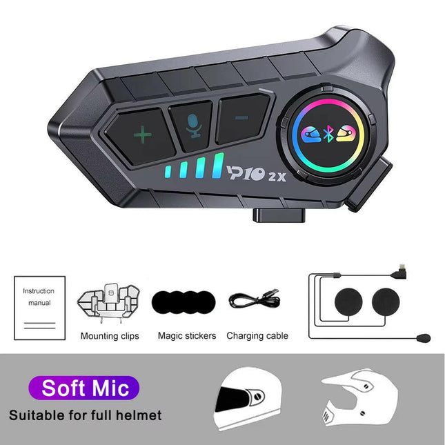 Bluetooth 5.3 Motorcycle Intercom Headset for 2 Riders - 300M Waterproof Music Sharing & Communication System